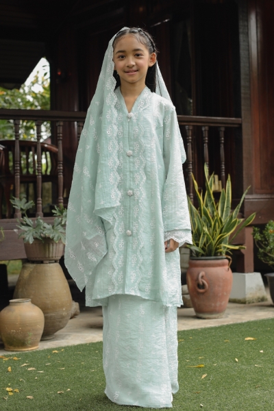 Dinda Kids Kebarung Soft Teal Blue (NO Selendang)